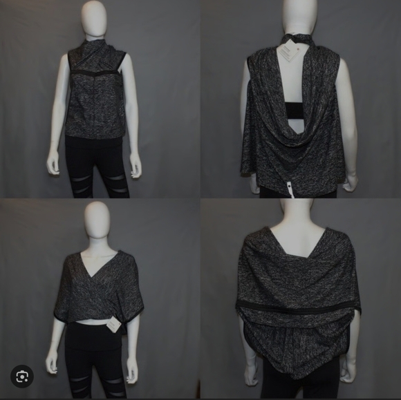 Lululemon Vinyasa Snap Scarf with arm holes / Shawl Jacquard Black Olive Rulu - Picture 7 of 9
